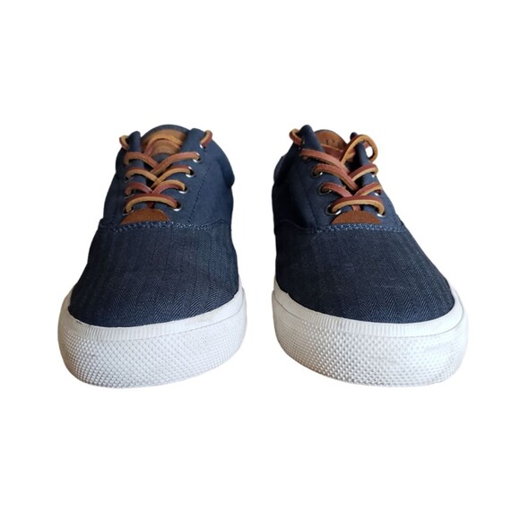 Polo Ralph Lauren  Men's Size US 11.5D Blue Canvas Thorton Brown Leather Sneaker - Picture 3 of 11